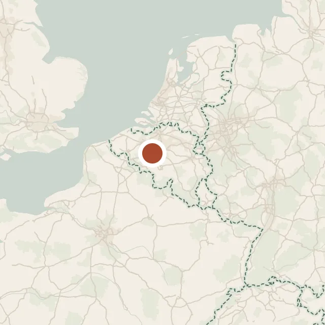 Locator: Belgium in Western Europe, with a dot for the farm south-west of Brussels.